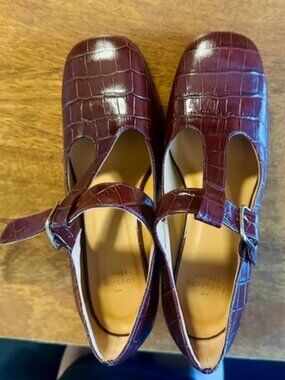 Sezane Monique High Mary Janes Brown Croco - Size 7